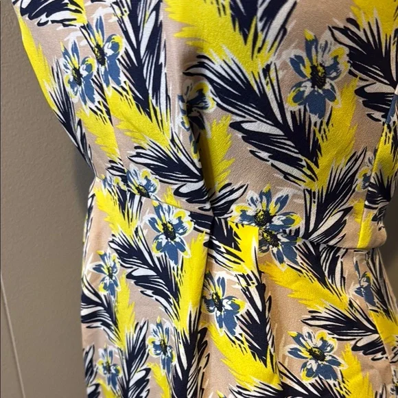 B6 J. Crew Women’s Petite 00P Vibrant Yellow Patterned Midi Dress - Picture 4 of 7